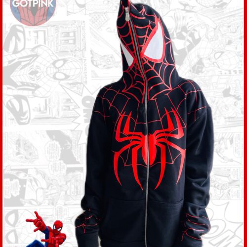 Spider-Man Zip-Up Hoodie – Printed Full-Zip Hooded Hoodie |