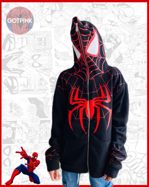 Spider-Man Zip-Up Hoodie – Printed Full-Zip Hooded Hoodie |
