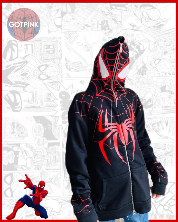 Spider-Man Zip-Up Hoodie – Printed Full-Zip Hooded Hoodie | GOTPINK