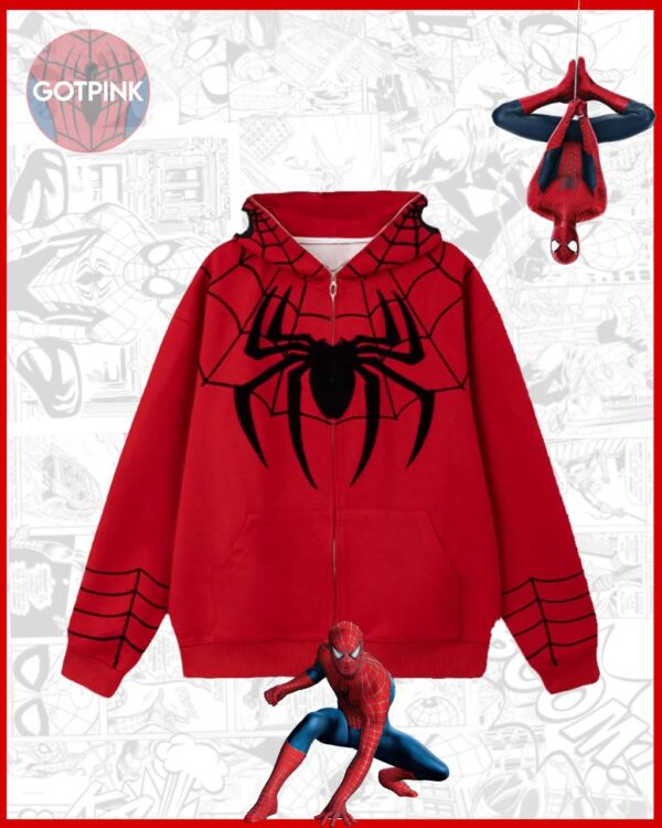 Red Spider-Man Full Zip-Up Hoodie – Printed Hooded Hoodie