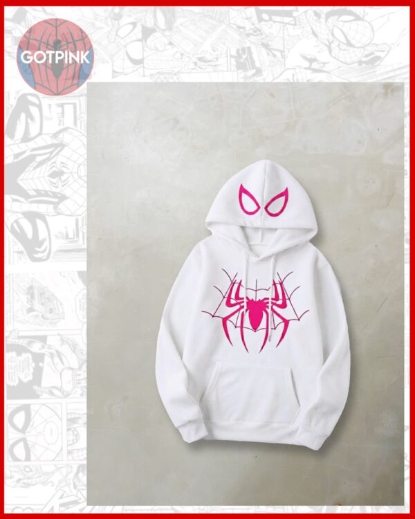 white hoodie with pink spiderman print white hoodie with pink spiderman print