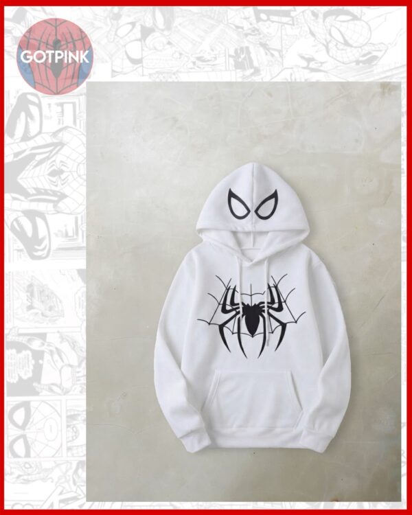 white hoodie with black spiderman print white hoodie with black spiderman print